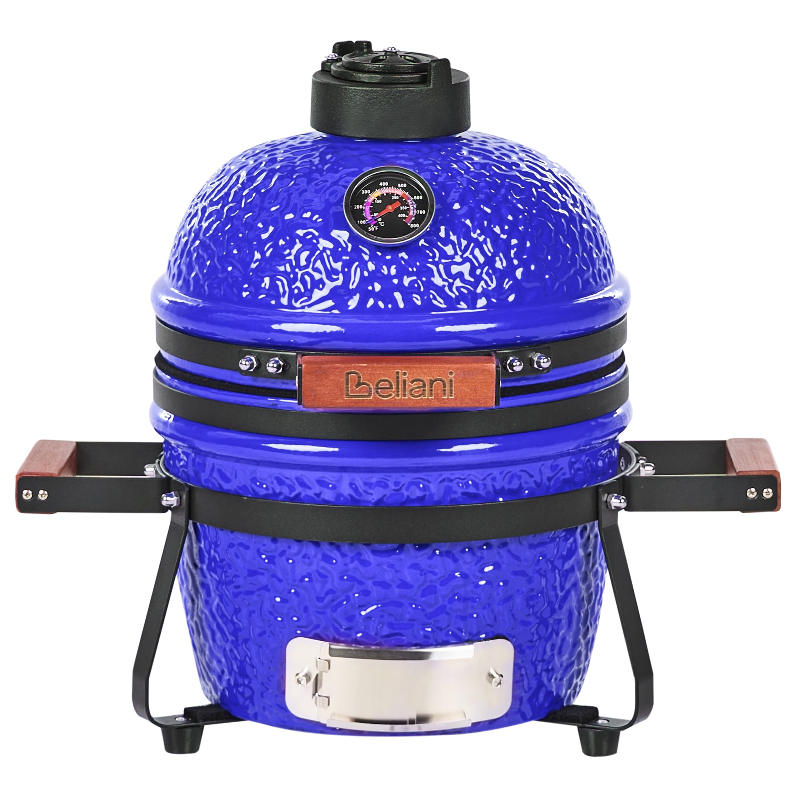 Ogrodowy mini grill węglowy ceramiczny przenośny z pokrywą termometerem rusztem niebieski Kamado