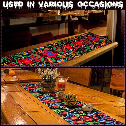 Miniatura 7 de Mifoci Camino de mesa del Día de los Muertos, 2 piezas de lino Dia De Los Muertos, camino de mesa floral de 13 x 72 pulgadas, decoración de mesa