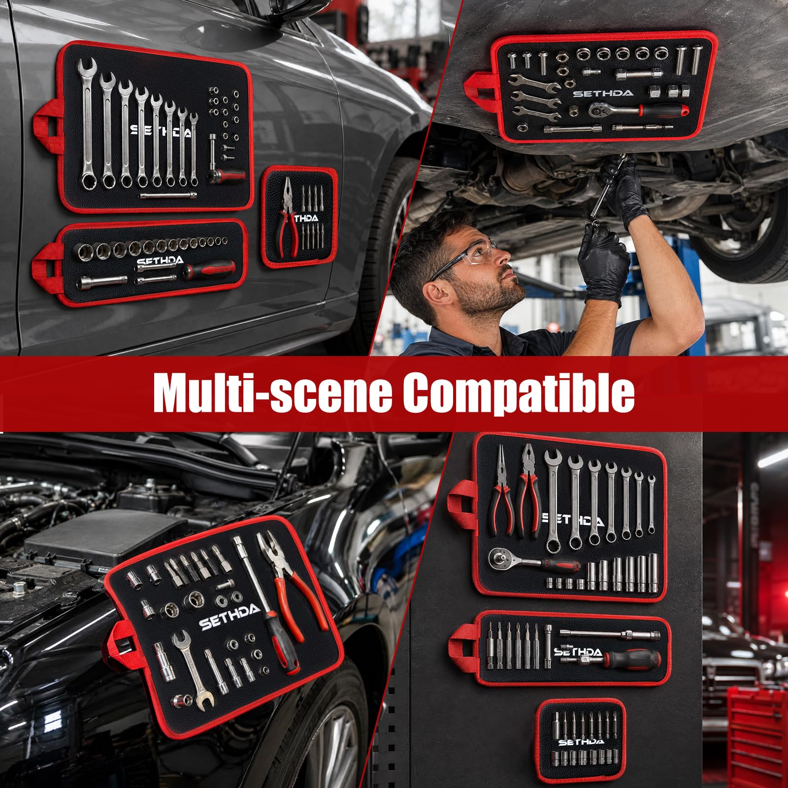 Set di 3 tappetini magnetici per attrezzi, con forte magnete per | Con strumento magnetico per pick-up da 4,5 kg, morbido PVC antigraffio, impermeabile, facile da pulire per riparazioni auto e