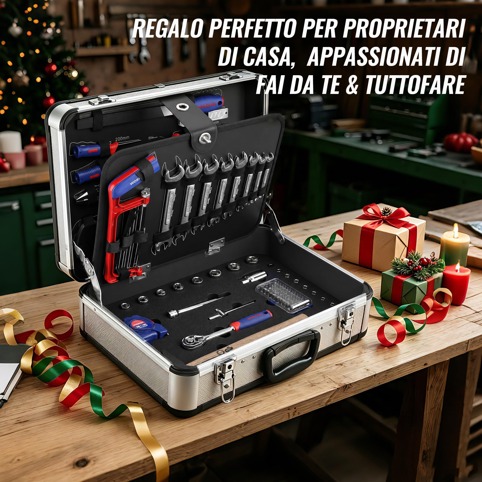 WORKPRO Cassetta Attrezzi da Lavoro Completa 119 Pezzi, Set di Attrezzi, Valigia Porta Utensili, Set Strumenti per Fai da Te