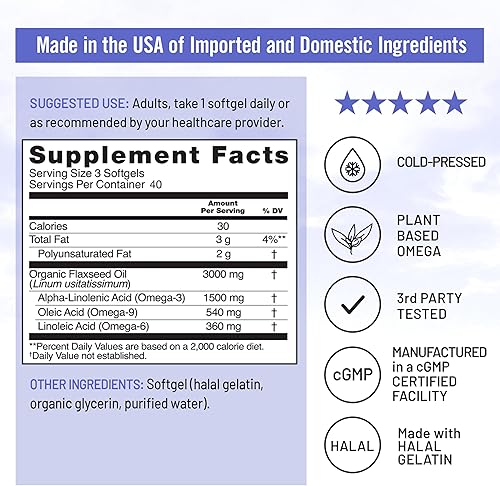 Miniatura 5 de NatureWise Aceite de linaza de 3000 mg, Omega 3 sin pescado con 1500 mg de ALA, suplemento dietético para apoyo a la salud inmunológica, orgánico,