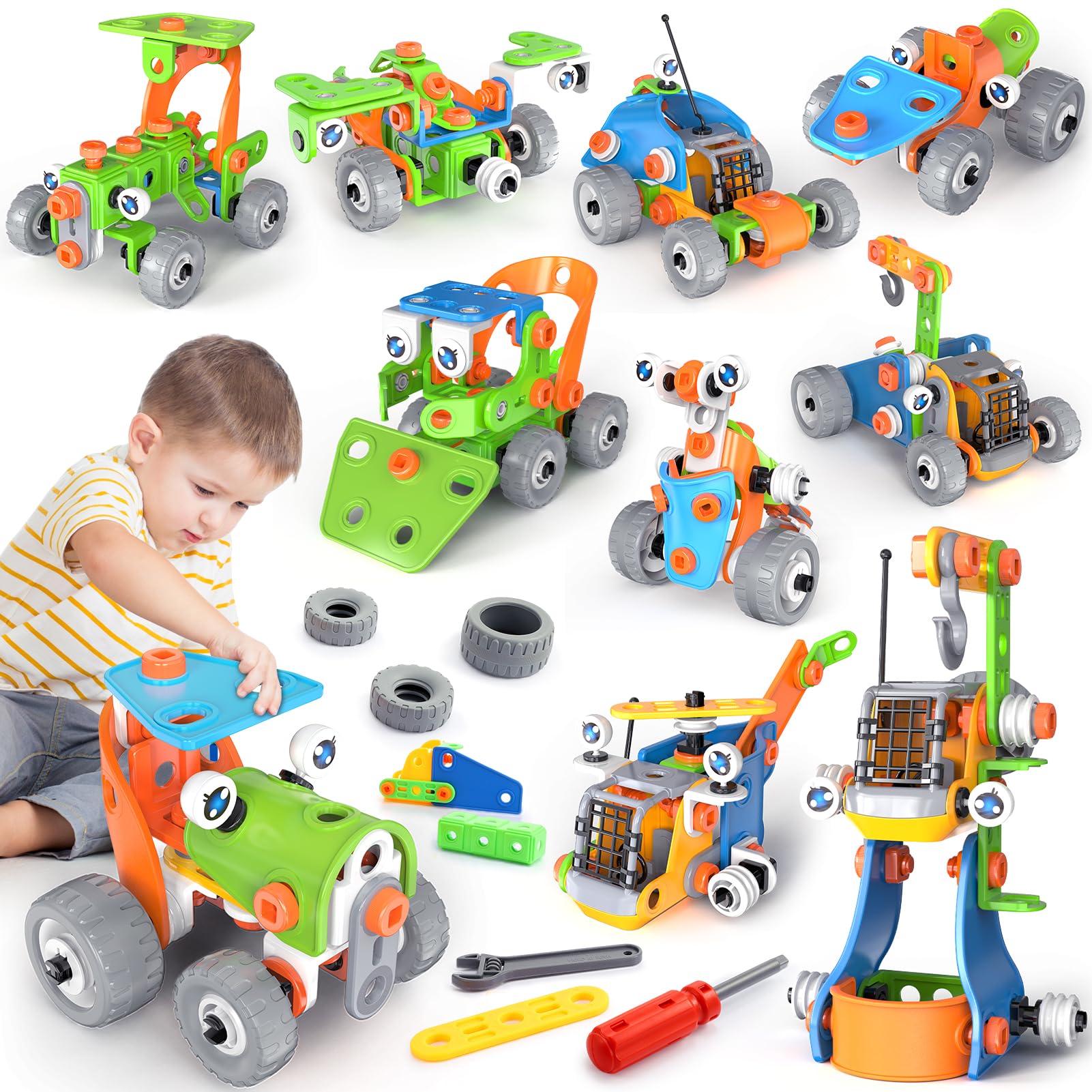 iKidiki Baggerspielzeug Mint-Konstruktionsspielzeug für Jungen im Alter von 5, 6, 7, 8 Jahren, Spielzeugautos, Bauspielzeug