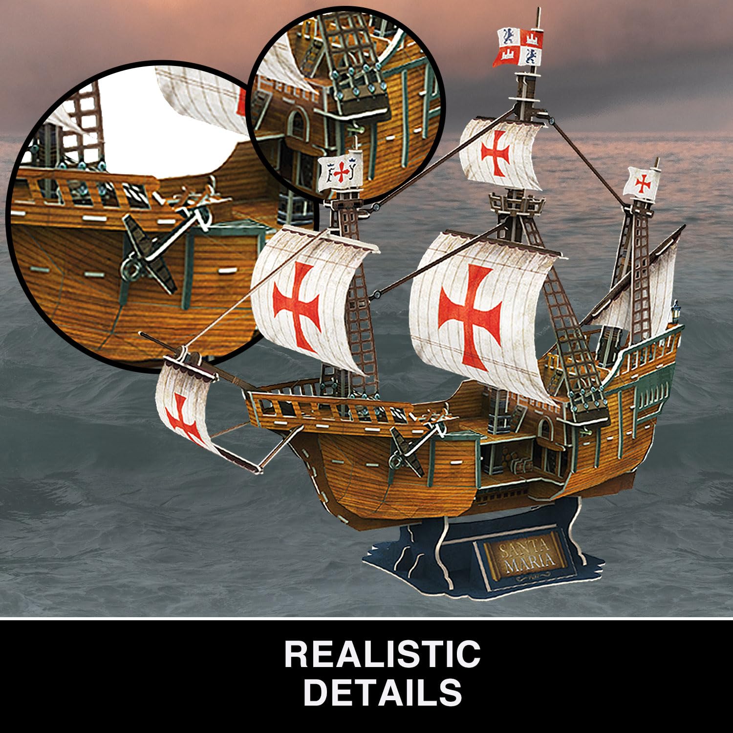 Puzzle 3D - Maquette Bateau Santa Maria | Maquette Bateau A Construire | Puzzle 3D Enfant Et Adulte | Puzzles 3D Adulte Et Enfant | 130 Pièces | Cadeau Garcon 8 Ans