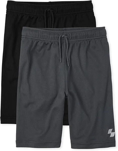 The Children's Place boys Mesh Performance Basketball Casual Shorts, Black/Charcoal 2 Pack, Large US