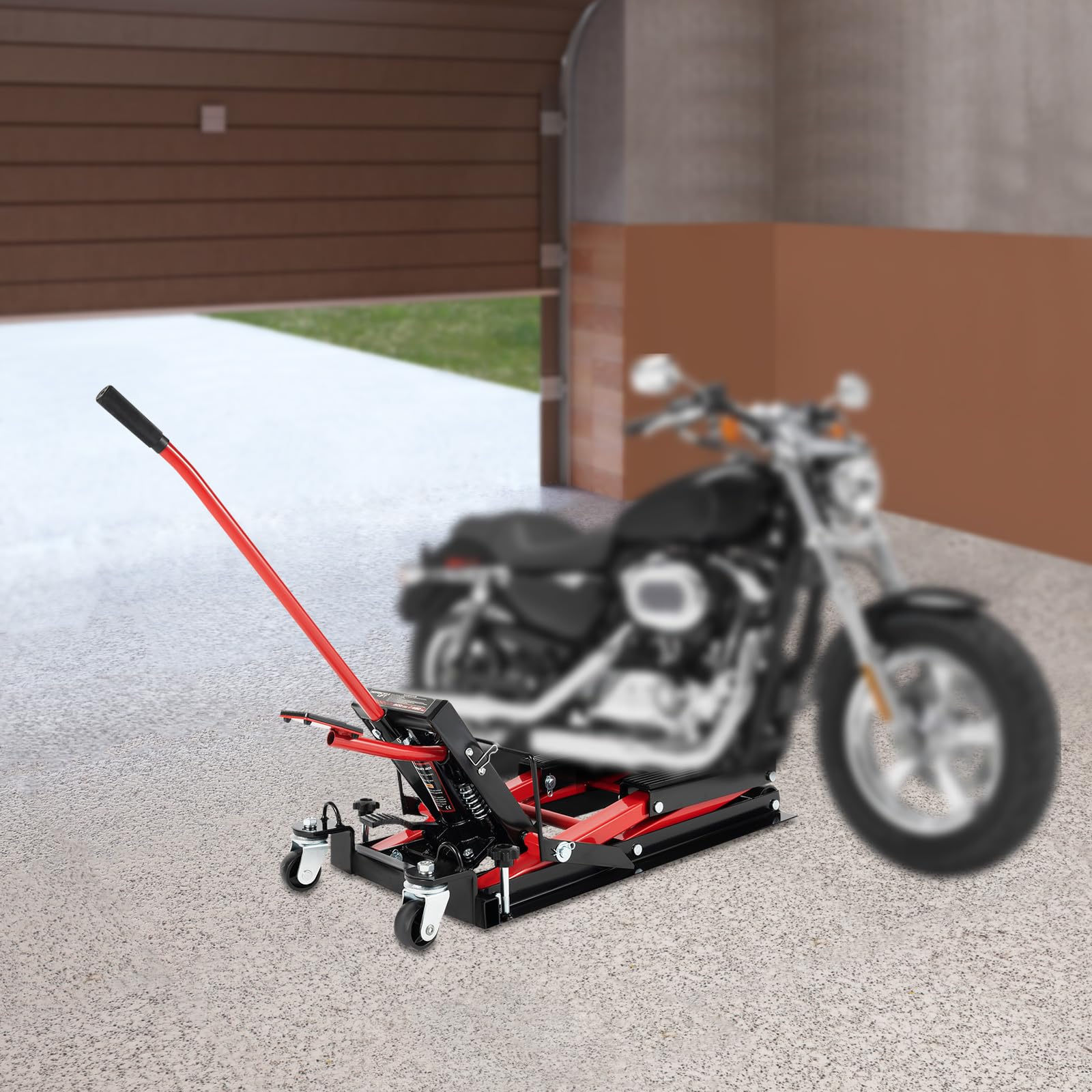 Elevador hidráulico de motocicleta, capacidad de carga de 680 kg, mayor seguridad gracias a tres niveles, plataforma elevadora de motocicleta con superficie antideslizante y sistema hidráulico