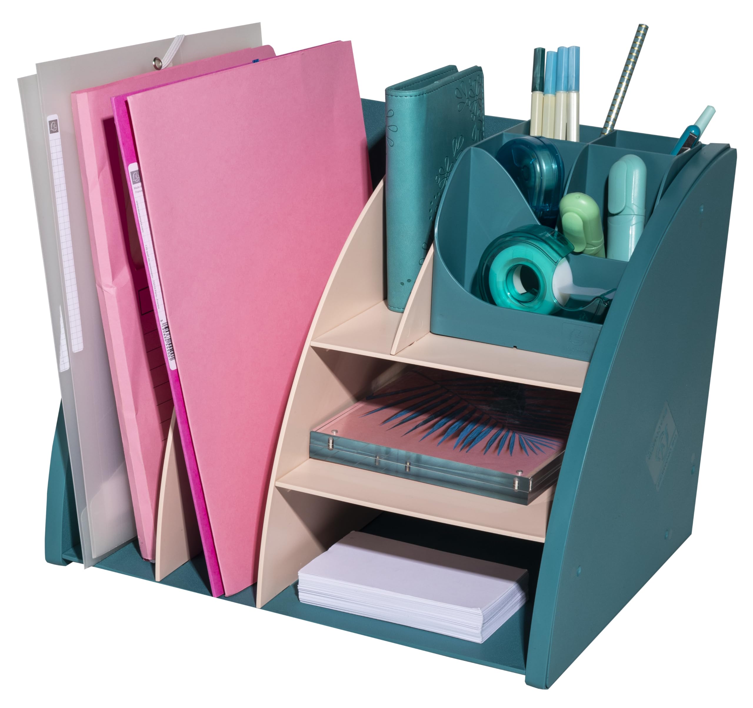 Exacompta - Rif. 394606D - 1 organizer da scrivania, organizer Skandi, accessorio da scrivania multifunzionale 6 scomparti A4, A5, A6 verticale/sdraiato, prof 36 x 29,5 x 6 cm, blu pacifico/nudo