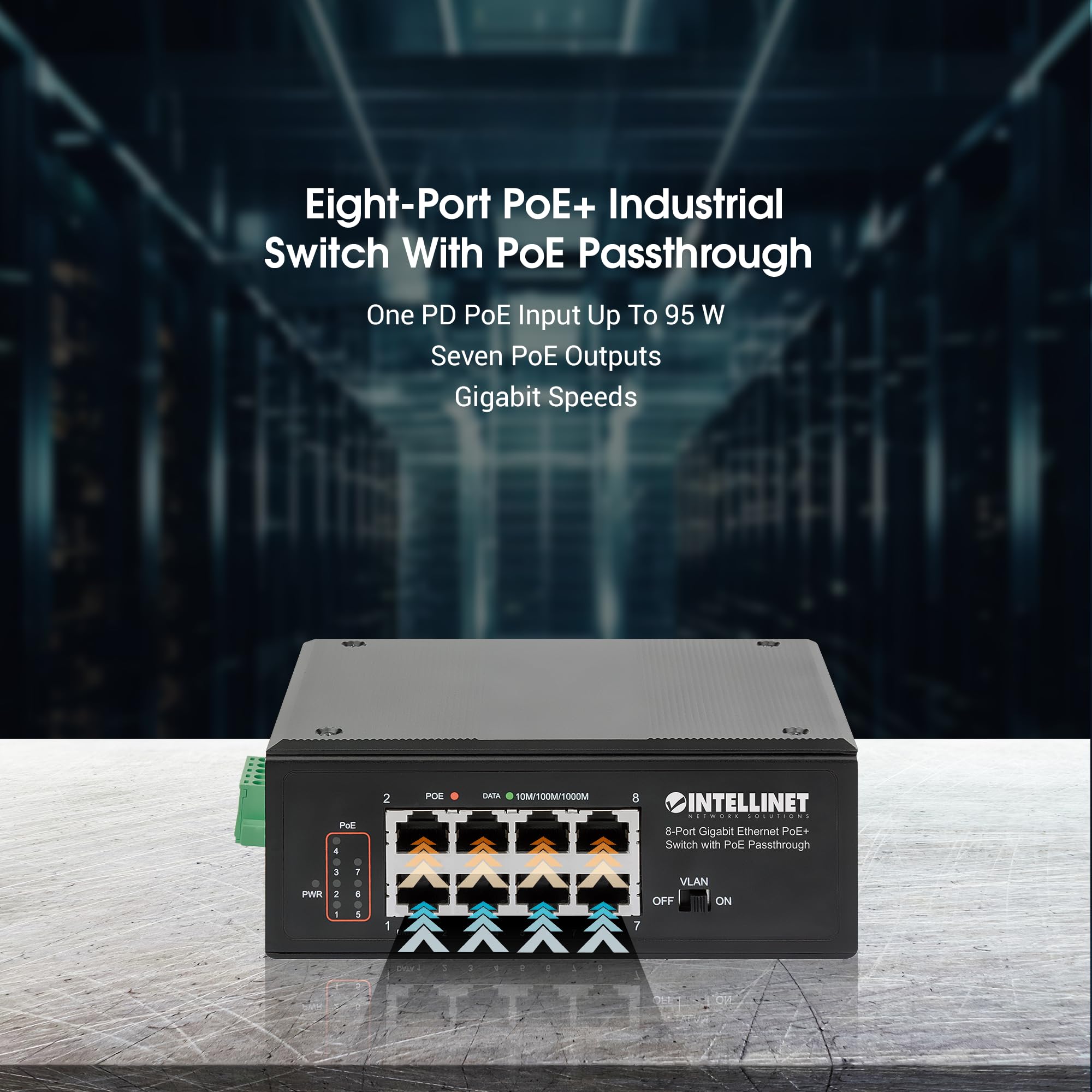 Switch Industriale Poe+ Gigabit Ethernet A 8 Porte Con Alimentazione Poe Intellinet Con Passthrough Poe - Switch - Non Gestito - 8 X 10/100/1000 (poe