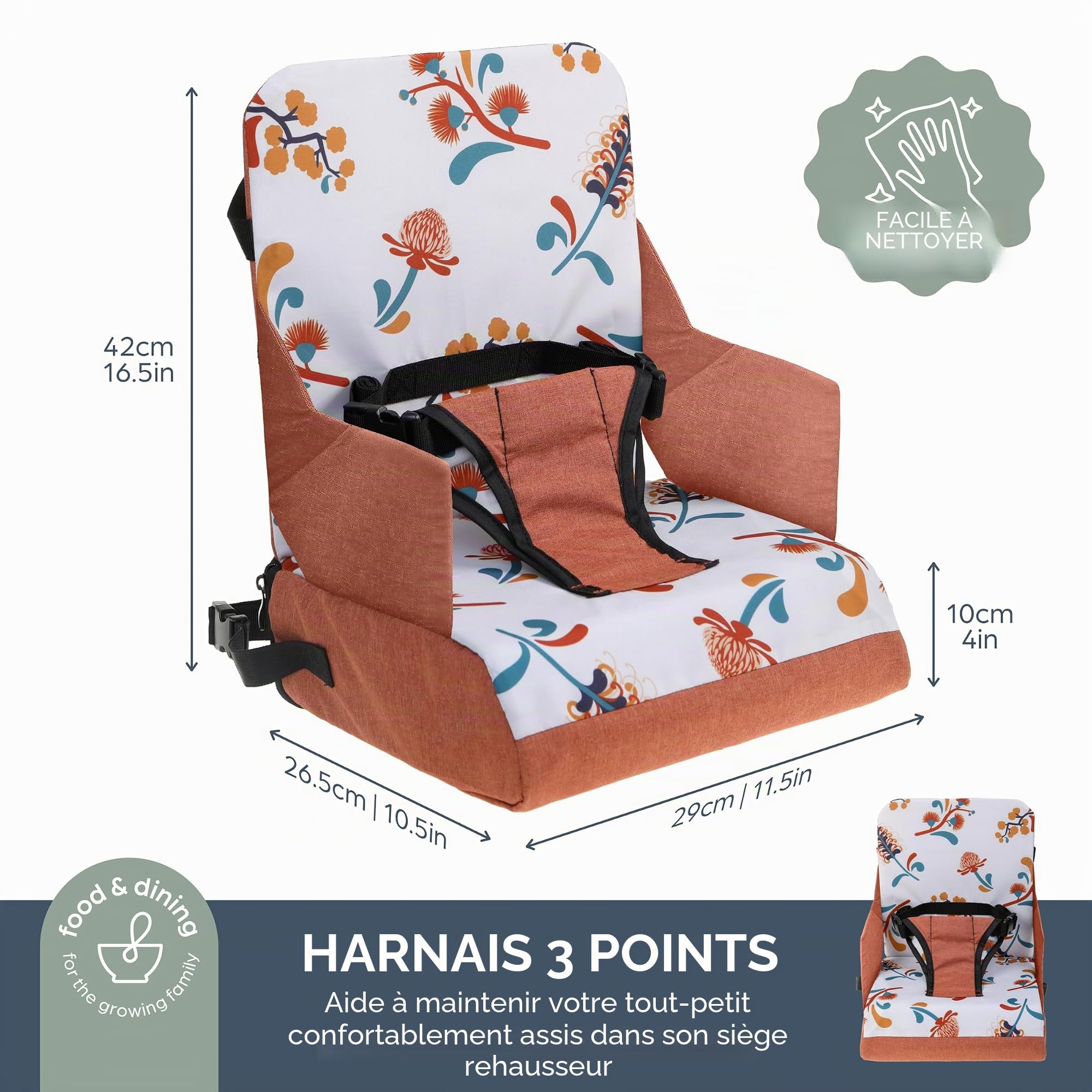Dreambaby Siège rehausseur On-The-Go pour enfants – Chaise haute portable avec compartiments de rangement pratiques – S'adapte à la plupart des chaises de salle à manger – Léger, compact et facile à