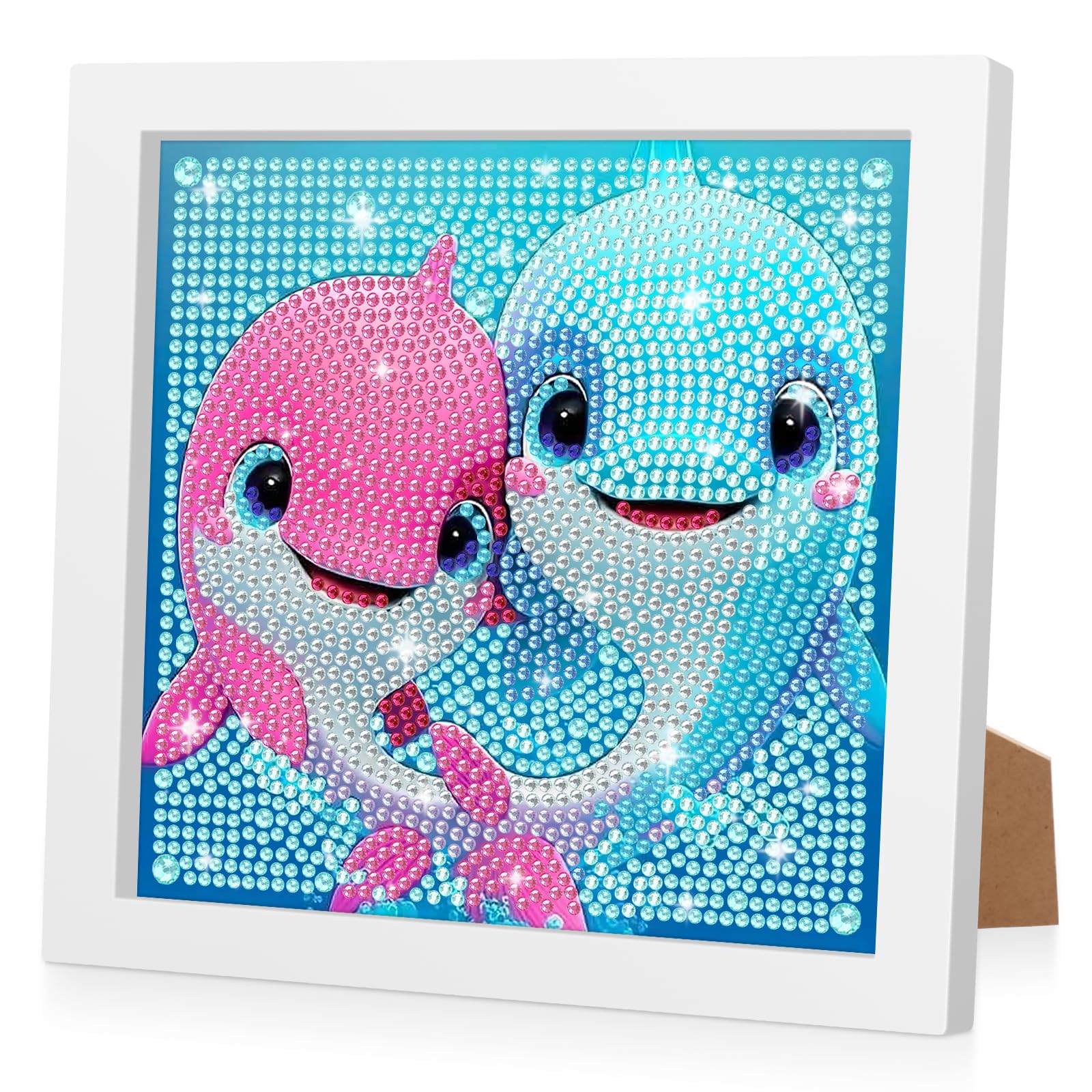 RICUVED Delphin Diamond Painting Kinder Mit Holzrahmen,Set Full Diamant Painting Bilder Tiere,5D Diamond Art Kinder,DIY Mosaikherstellung Diamant Bilder Arts Craft für Decor 18x18cm