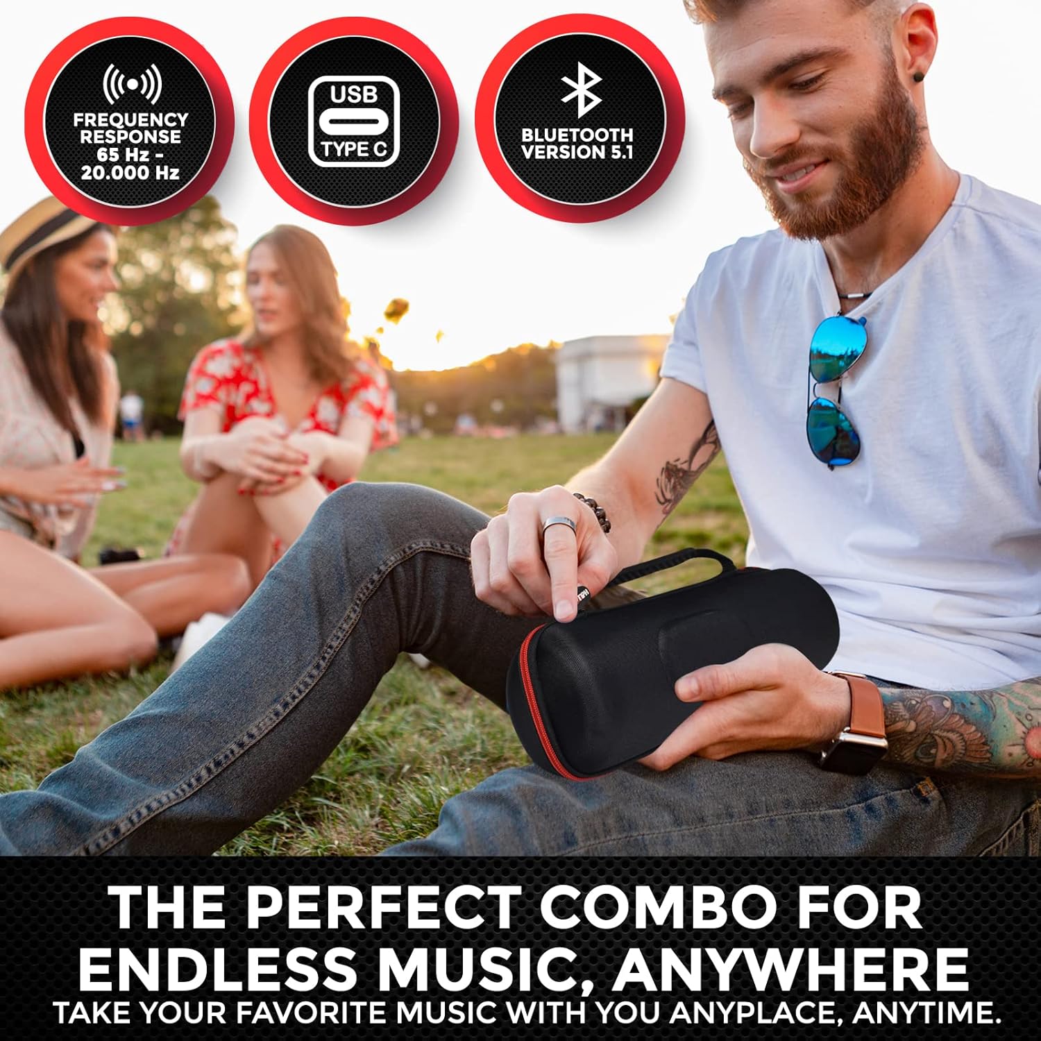 JBL Charge 5 Portable Waterproof Wireless Bluetooth Speaker Bundle with Boomph Portable Hard Carrying Protective Case - Black - Image 5