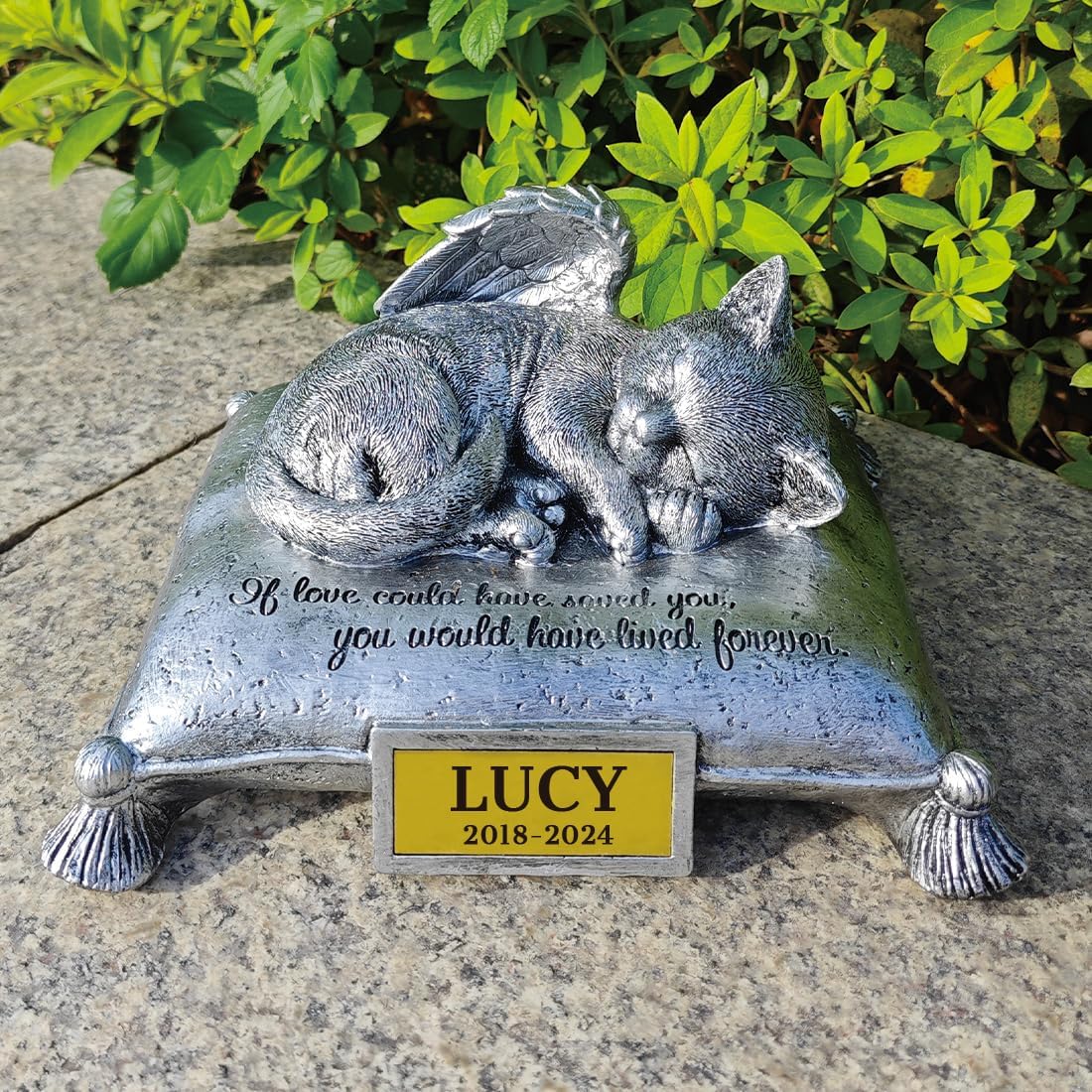 HJHHARTAPACE Personalized Cat Memorial Stones, Cat Statue Sleeping on Pillow Memorial Garden Stone, Cat Headstone for Grave, Cat Tombstones, Loss of Cat Sympathy Grave Marker