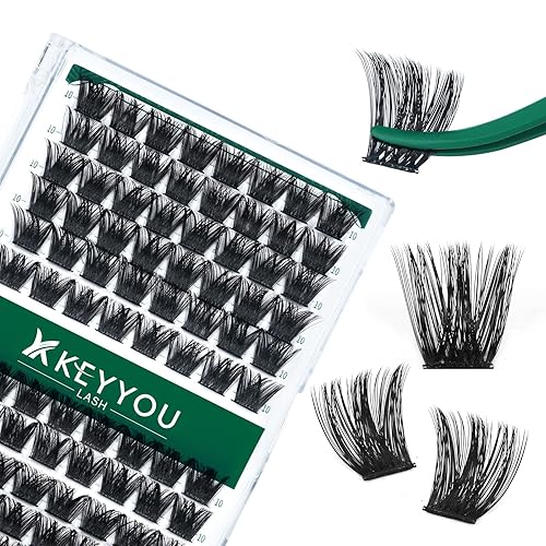 Miniatura 25 de Kit de racimos de pestañas KEYYOU Natural Wispy Kit de extensión de pestañas DIY 144 piezas Extensiones de pestañas en racimo con cepillo de rímel
