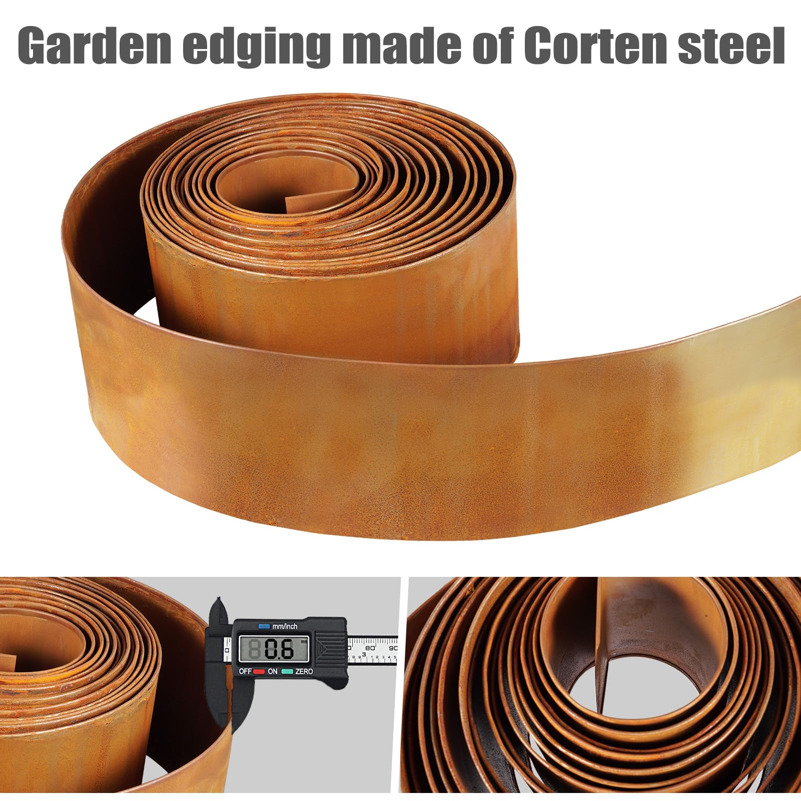Borde de metal para césped, 10 m × 15 cm, borde de césped de hierro galvanizado con aspecto de corten, fácil montaje, diseño robusto Stay-in-Place, para cercado, empalizada de jardín, aspecto oxidado