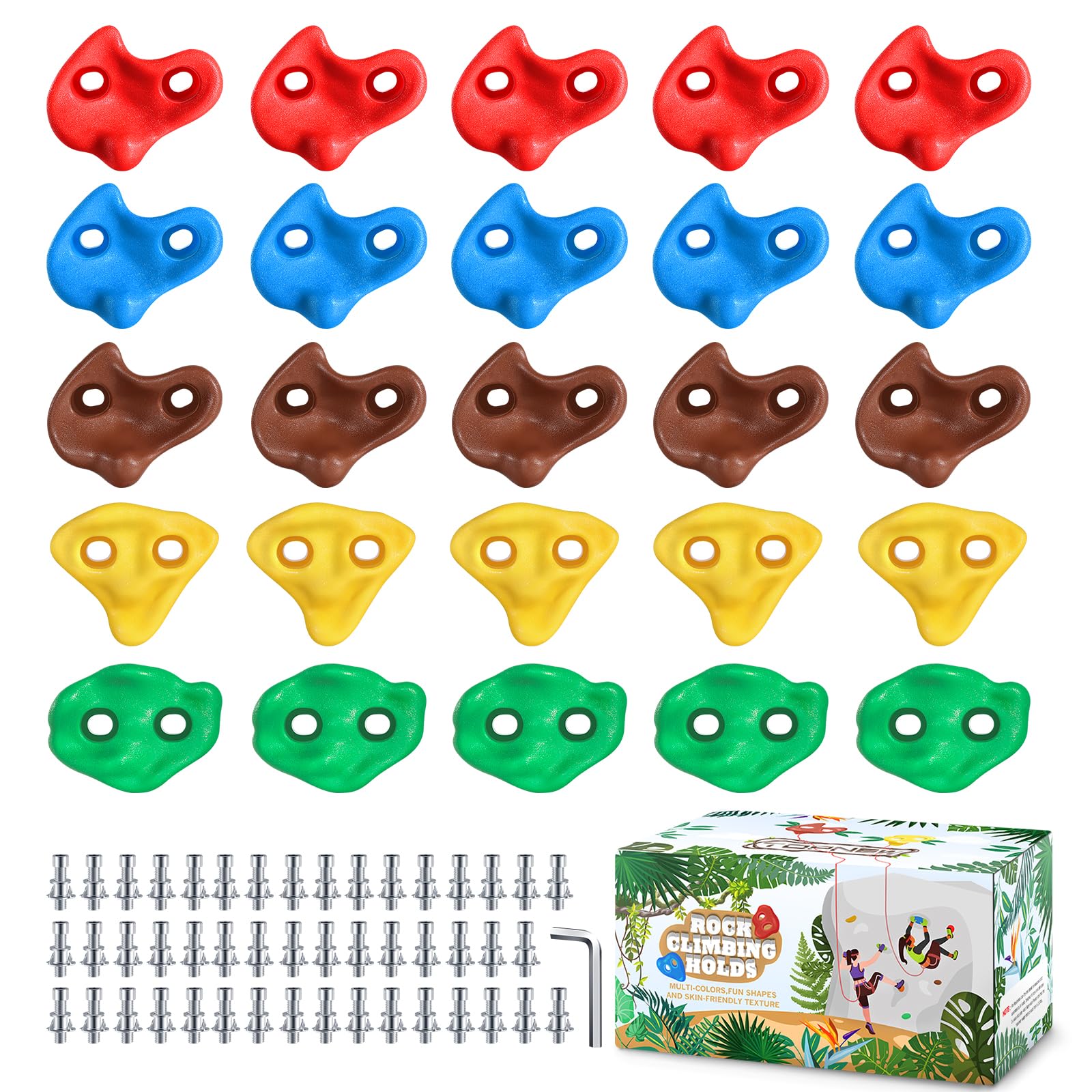 TOPNEW 25PCS Rock Climbing Holds for Kids, Large Climbing Holds for Play Set, Swingset - Adult Rock Wall Holds with Mounting Hardware for Indoor Outdoor Rock Climbing Wall