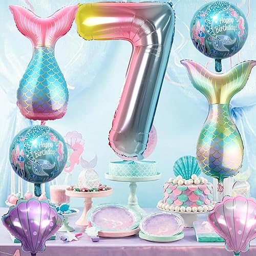 Miniatura 2 de Decoraciones de cumpleaños de 7 sirena, decoración de fiesta de sirena, kit de globos de sirena, globo de mar, globos de aluminio de sirena, globos