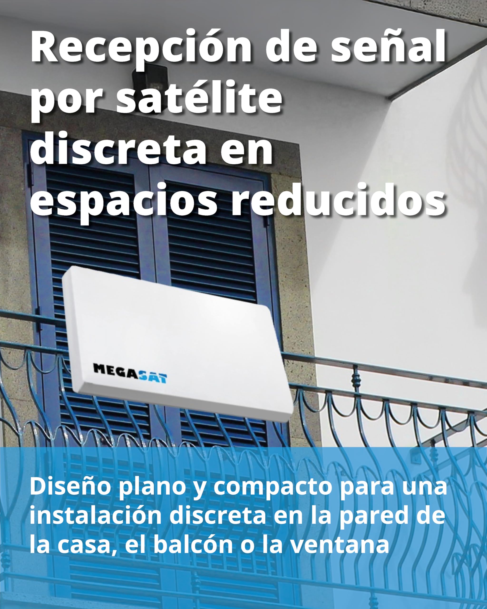 Megasat Antena Plana D2 Profi-Line – Antena Plana satelital (2 usuarios, LNB Intercambiable, instalación en Pared, Soporte para mástil/balcón o Ventana) – Blanco