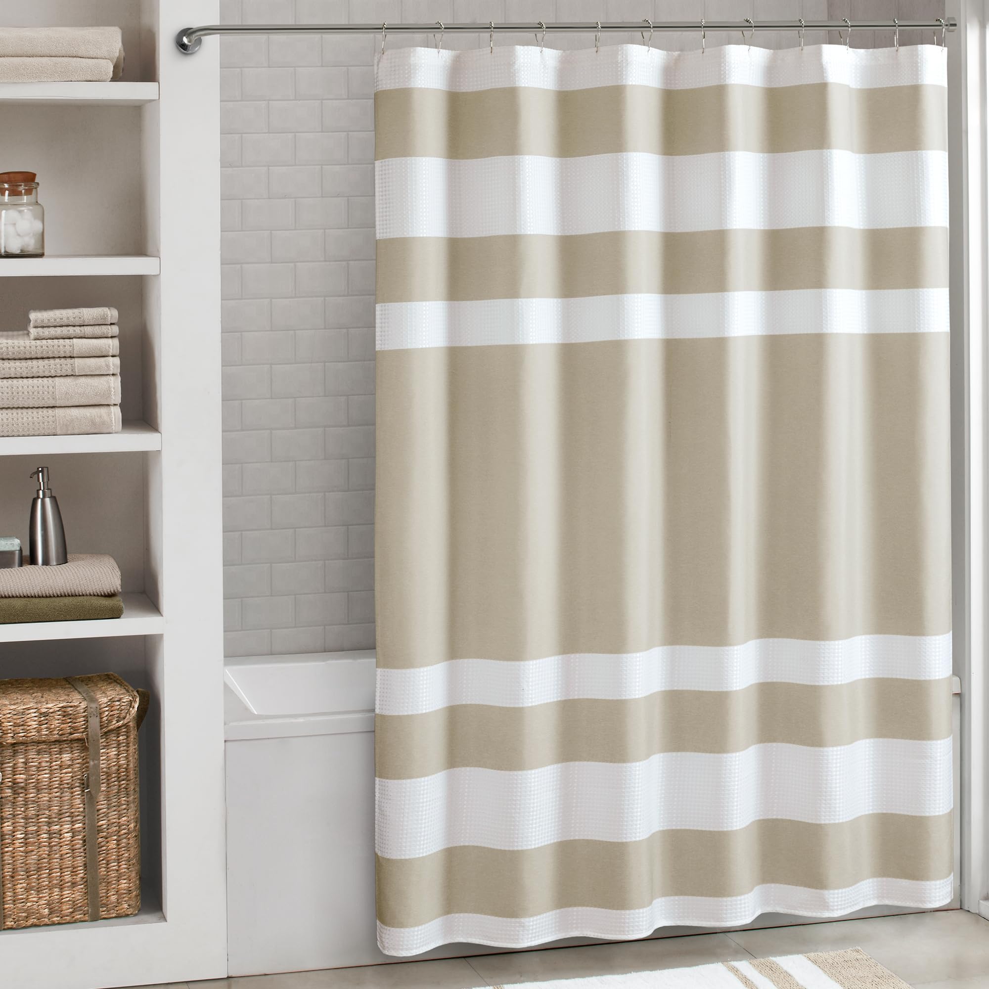 Madison Park Spa Waffle Weave Extra Long Shower Curtain