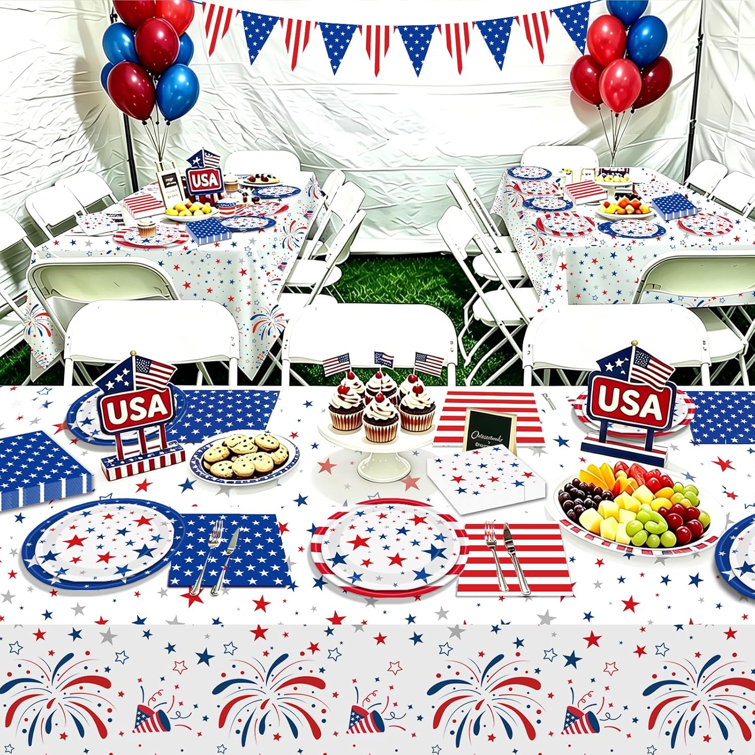 Labrostar 4th of July Decorations Patriotic Party Supplies Disposable American Paper Plates Napkins Red White Blue for Memorial Veterans Labor Day Fourth of July Accessories Serve 50