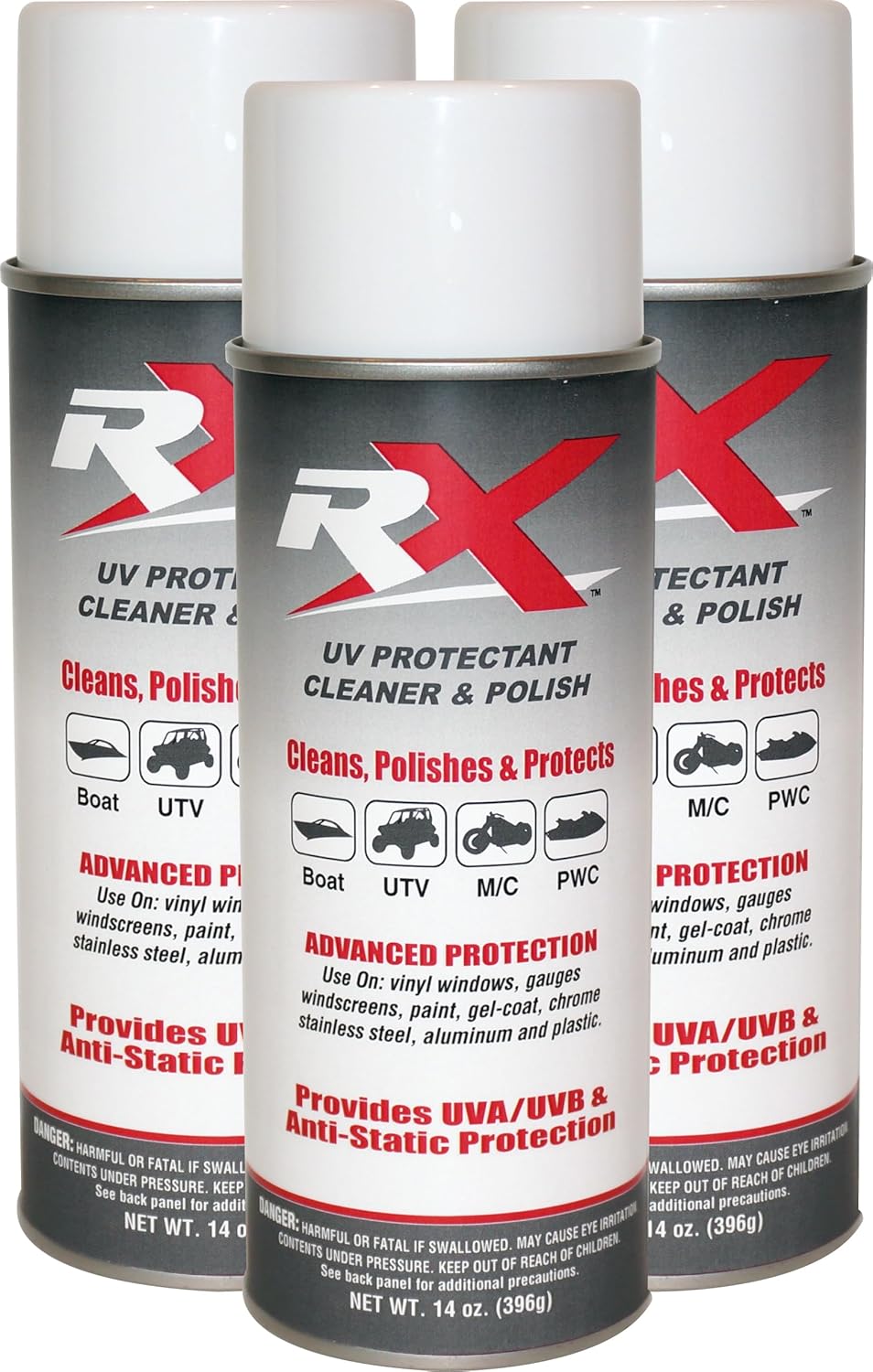 Hardline Products USA RX UV Protectant Cleaner & Polish – Plastic & Vinyl Restorer Spray – Hydrophobic UV Block for Boat Isinglass, UTV Windshields, Motorcycle Visors, & Marine Gel-Coat – 3 Pack