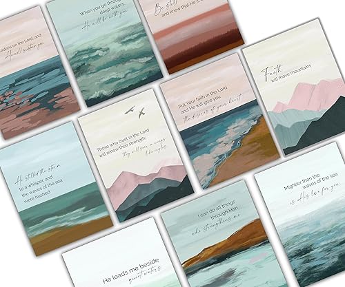 Inspirational Bible Quotes Greeting Cards - Set of 10 All Occasion 5x7 Note Cards with Envelopes. Blank Inside. Assorted Religious Passages on