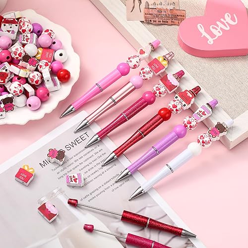 Miniatura 5 de Yeaqee Juego de 60 bolígrafos de cuentas para el día de San Valentín, bolígrafos de cuentas de plástico, bolígrafos de cuentas a granel, kit de