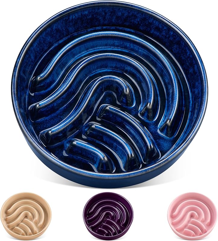 Comedouro Lento para Cães em Cerâmica vancasso com Labirinto, Azul, 3 xícaras