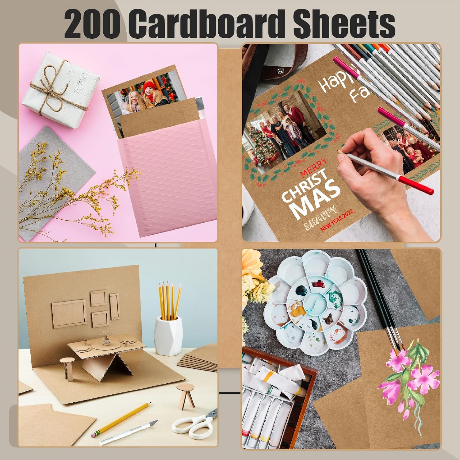 200 Pack 4x6 Inch Kraft Corrugated Cardboard Sheets - Premium Bulk Flat for T-Shirts, Shipping, Mailing, Crafts