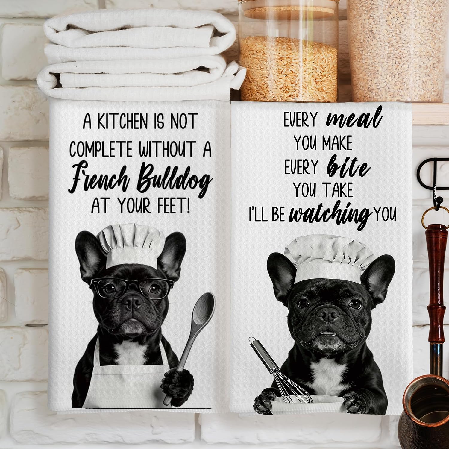 Funny French Bulldog Chef Gifts Kitchen Towels Set of 2, image 2