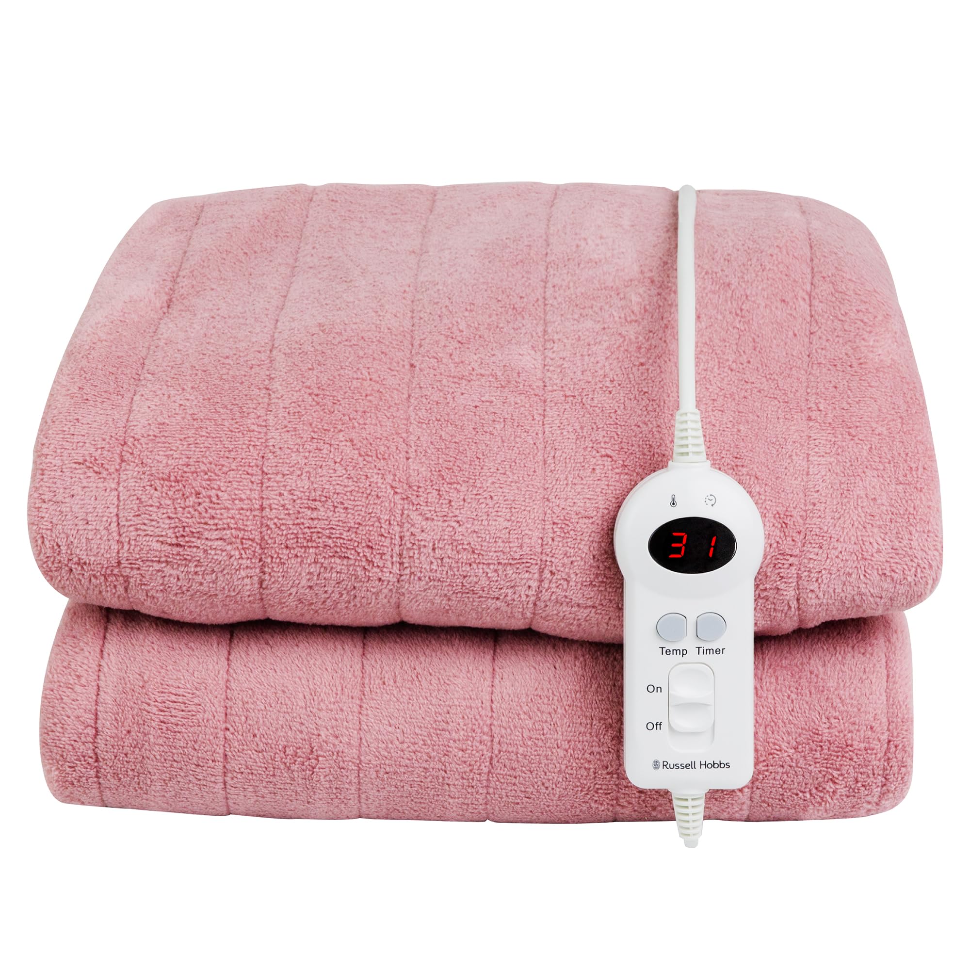 Russell Hobbs Electric Blanket Pink Heated Throw Microfleece 130 x 180 cm with Digital Rem...