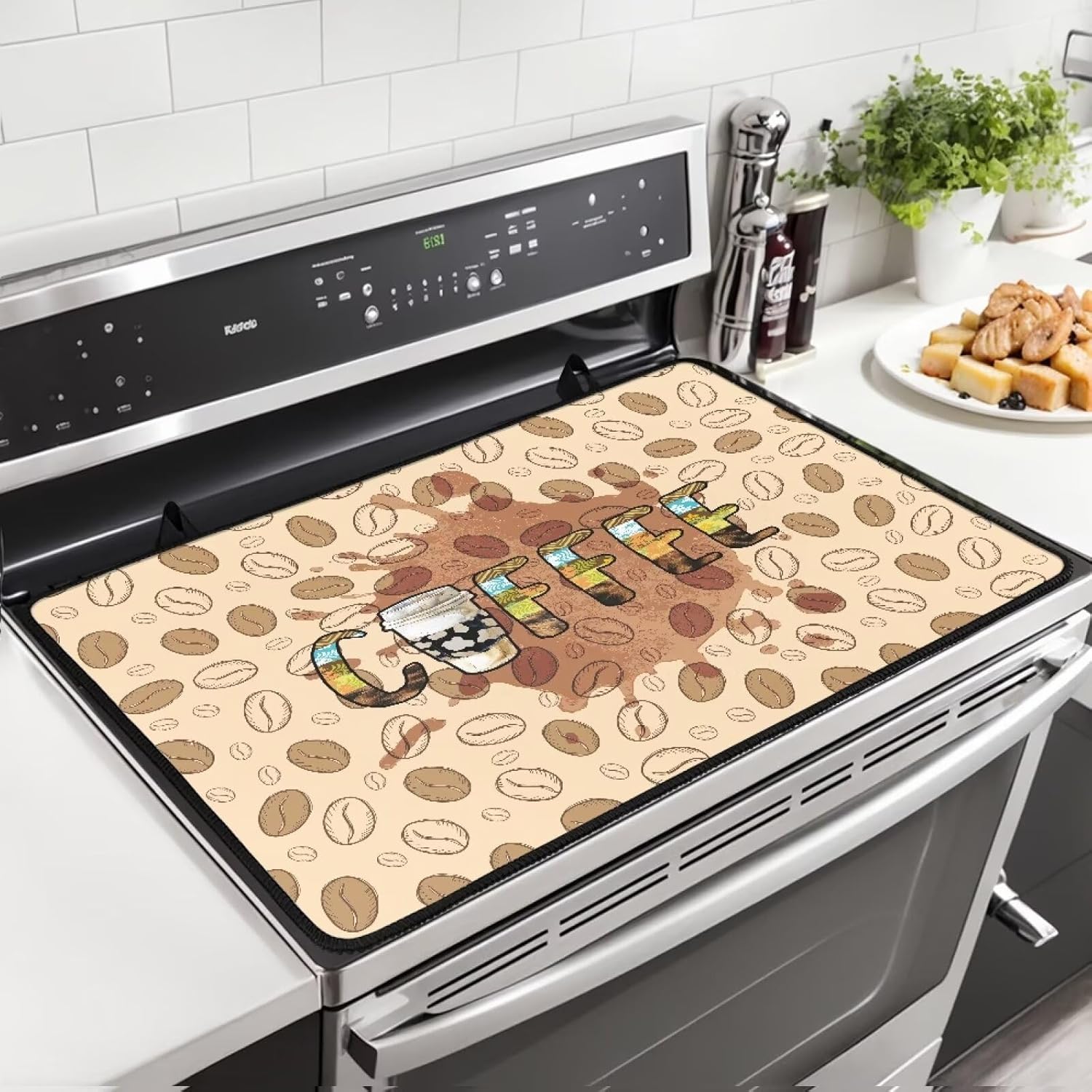 Neon Gradient Mushroom Print Induction Cooktop Mat, Stove Top Protector, Insulated, Waterproof, Anti-Slip, Scratch-Resistant and Easy to Clean Stove Top Cover for Electric Stove (29"x21")