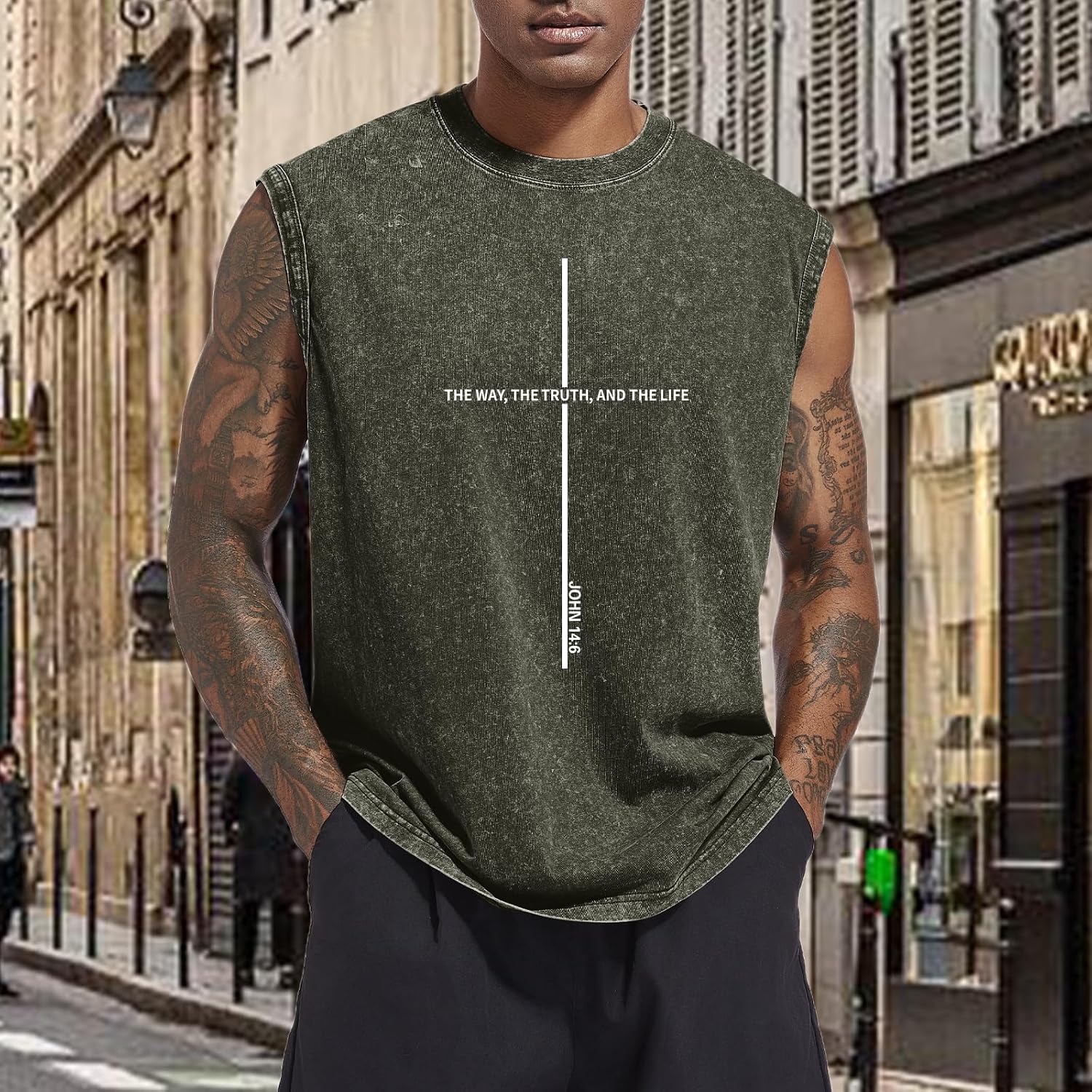 Mens Christian Jesus Tank Tops God Religious Faith Bible Verse Shirts Sleevless Muscle Acid Wash Cross Graphic Tees