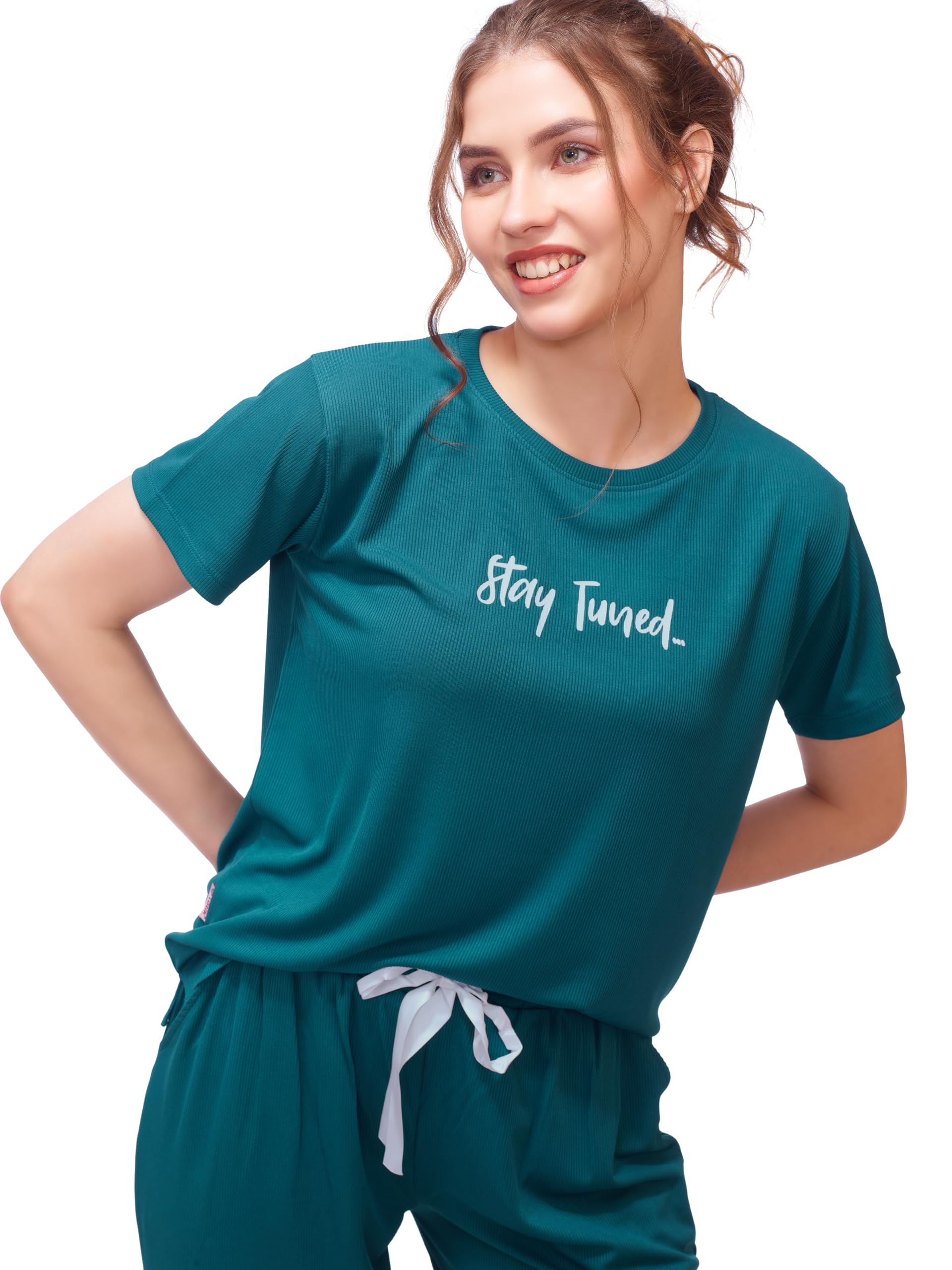 LOTIK Women's Teal Stay Tuned Solid Poly Spandex Track Suit Set 688-S - Image 3 thumbnail
