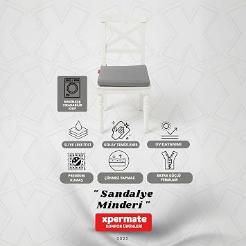 Xpermate 6’lı Sandalye Minderi 40x40 cm Fermuarlı Su İtici Leke Tutmaz Bağcıklı Bahçe Balkon Minderi Seti