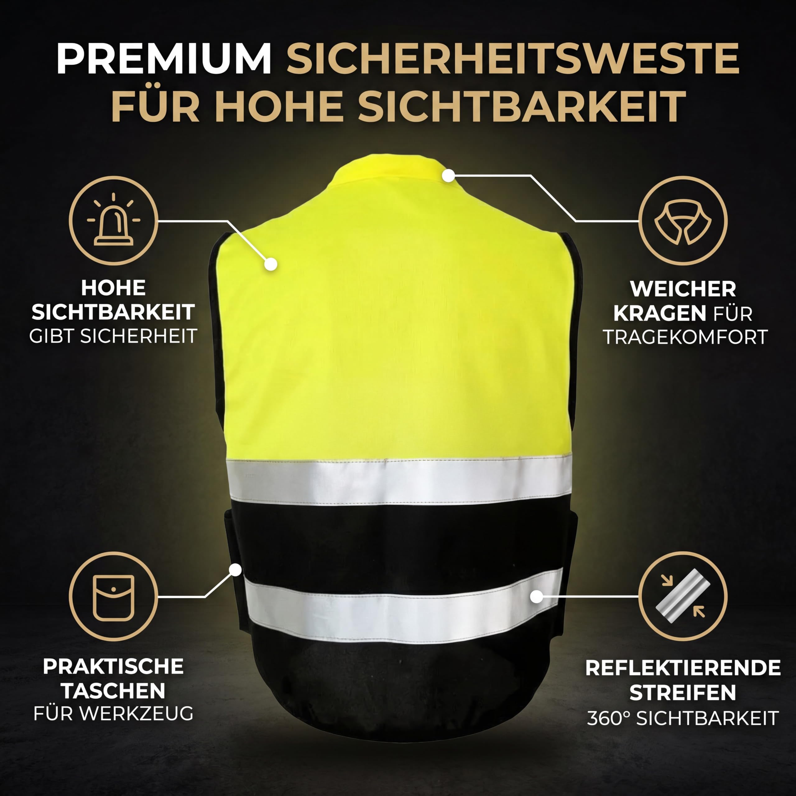Alomejor Gilet di Sicurezza Riflettente Giallo, Gilet di Sicurezza con Cerniera Ad Alta visibilità con Tasche per Lavorare