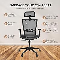 Vista 6 de SANODESK OS3 - Silla de oficina ejecutiva grande y alta, silla de computadora de malla ajustable en altura con reposacabezas ajustable y soporte