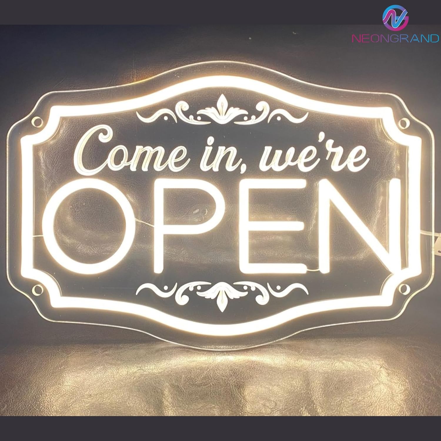 LED Neon Open Sign for Business, Adjustable Brightness Neon Lights for Party Bar Salon Stores Hotel Wall Decor Come in we're Open (Warm White, 16.5x11'') - Image 6