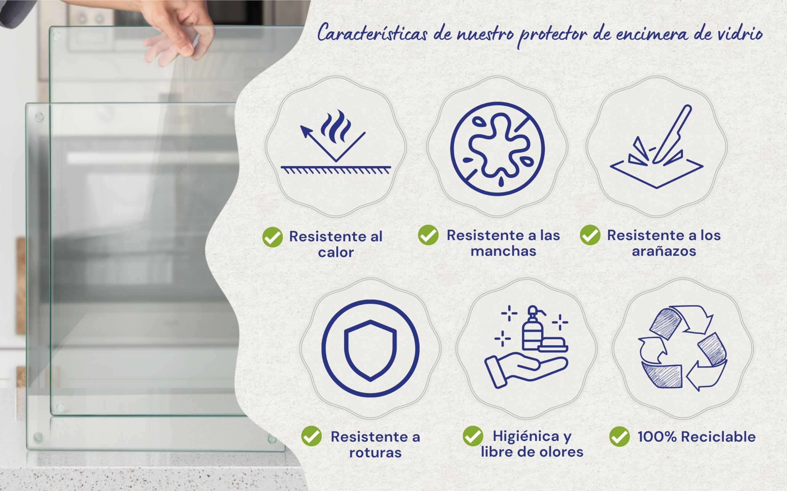 Tabla de Cortar de Vidrio 40 x 30 cm: Protector de Encimera de Vidrio para Cocina - Vidrio Templado Duradero e Higiénico, Resistente a Arañazos - TRANSPARENTE — view 2
