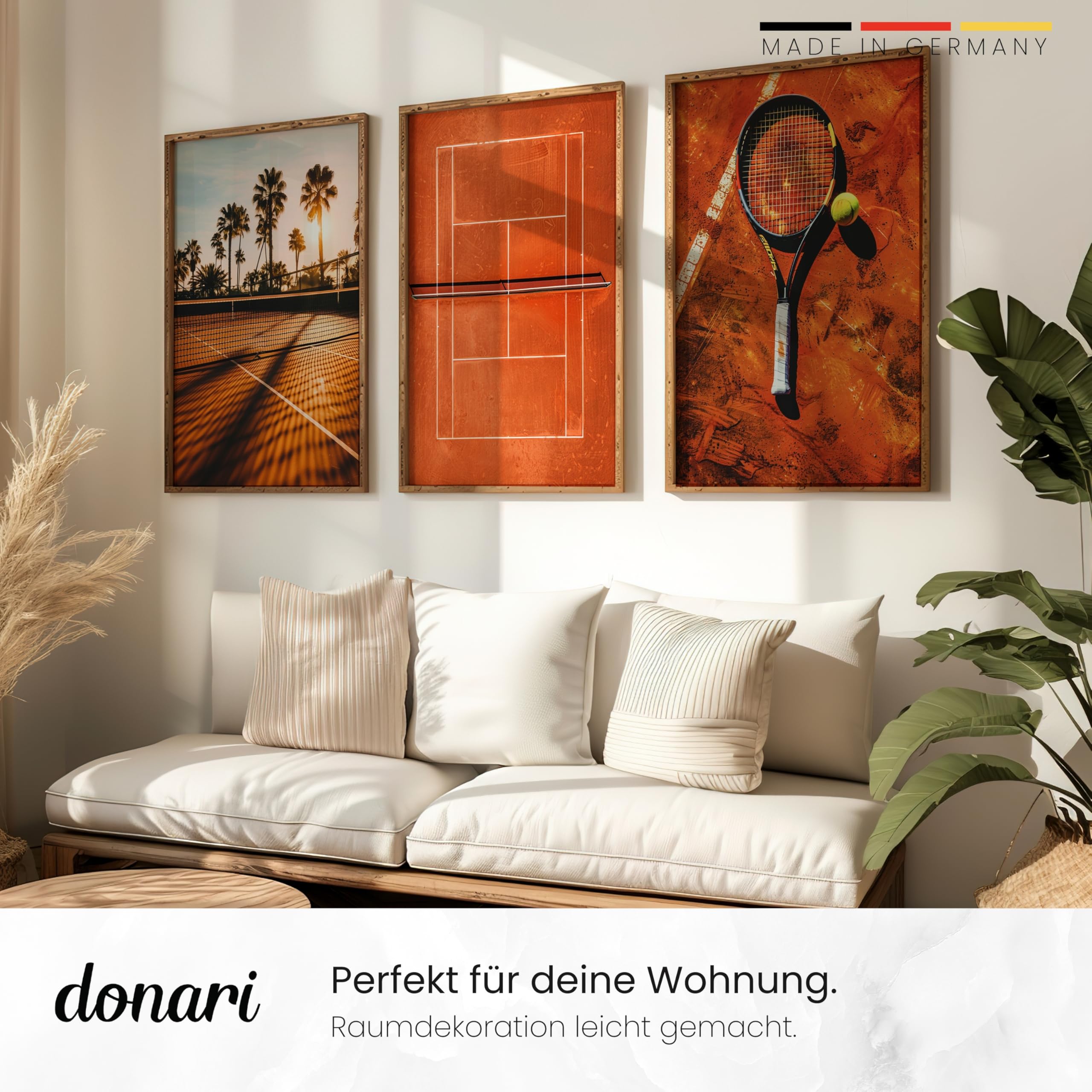 Donari Tennis Poster Set – Sportliche Wandbilder für Tennisfans | Dynamische Motive & moderner Stil | Premium-Druck | Perfekte Deko für Wohnzimmer & Sportzimmer (Set 3, 50x70 cm, Weißer Rahmen)