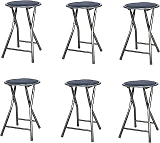 La Silla Española - Pack 6 Taburetes plegables fabricados en aluminio con asiento acolchado en PVC. Color negro. Medidas 45x30x30