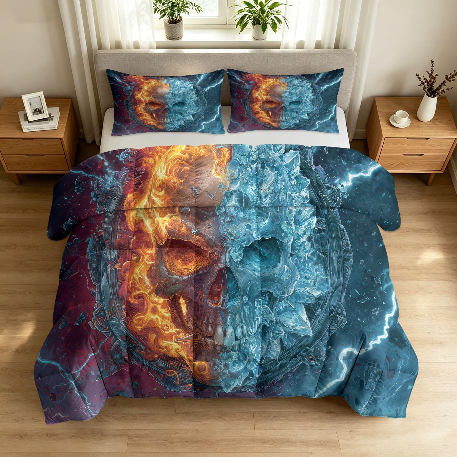 Couette d'été fine pour lit king size design crâne magique et volcanique