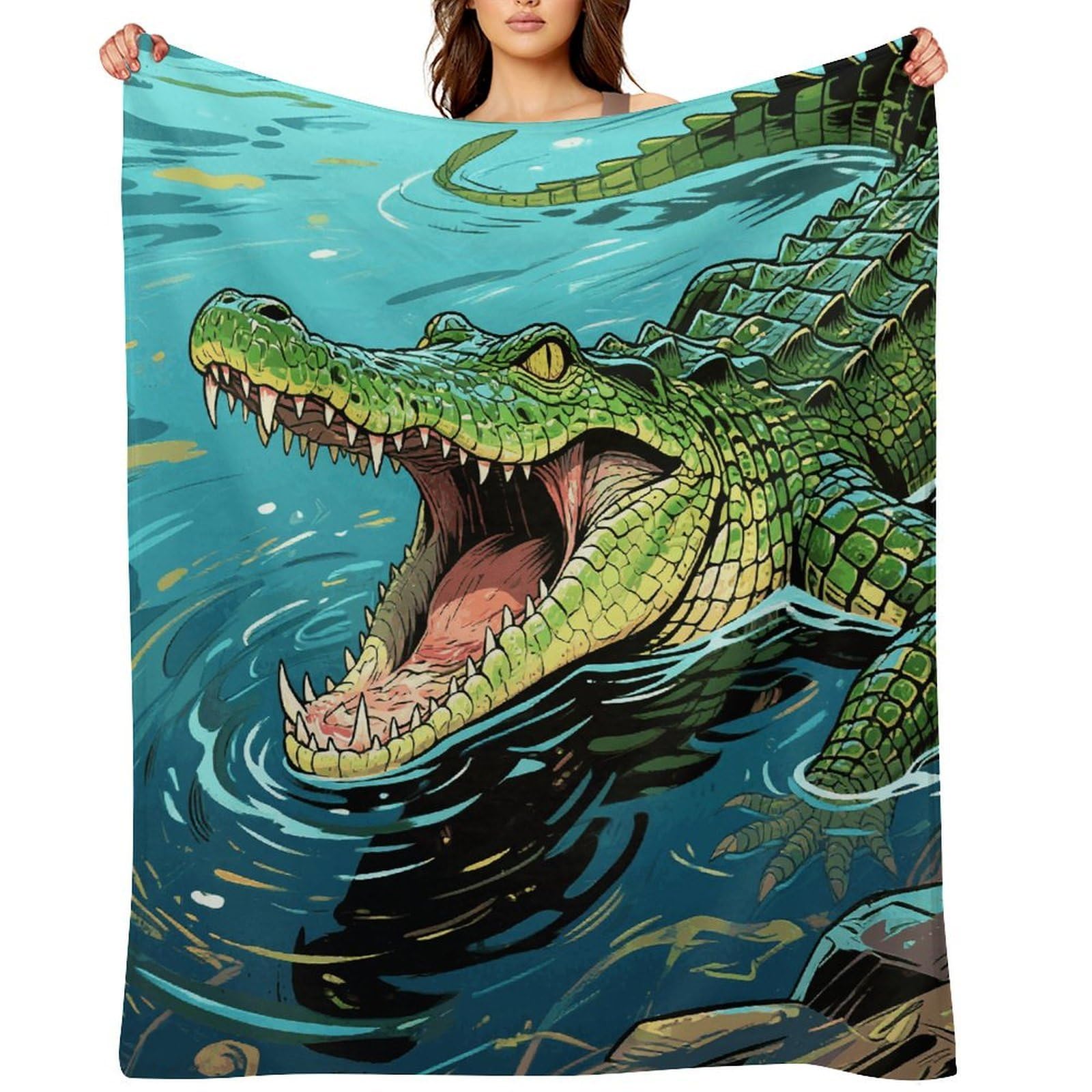 Crocodile in Water Throw Blanket for Couch and Bed Super Soft Warm Lightweight Throw Blankets Cozy Fuzzy Flannel Blanket Personalized Decorative Blankets for Sofa Decor 30"x40"
