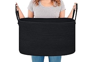 Large Black Rectangle Woven Wicker Basket with Lid for Storage & Organization