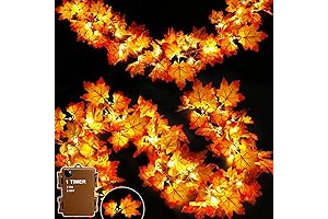 Fall Garland Lights - 80 Autumn Maple Fall Leaves on Battery Operated Lights