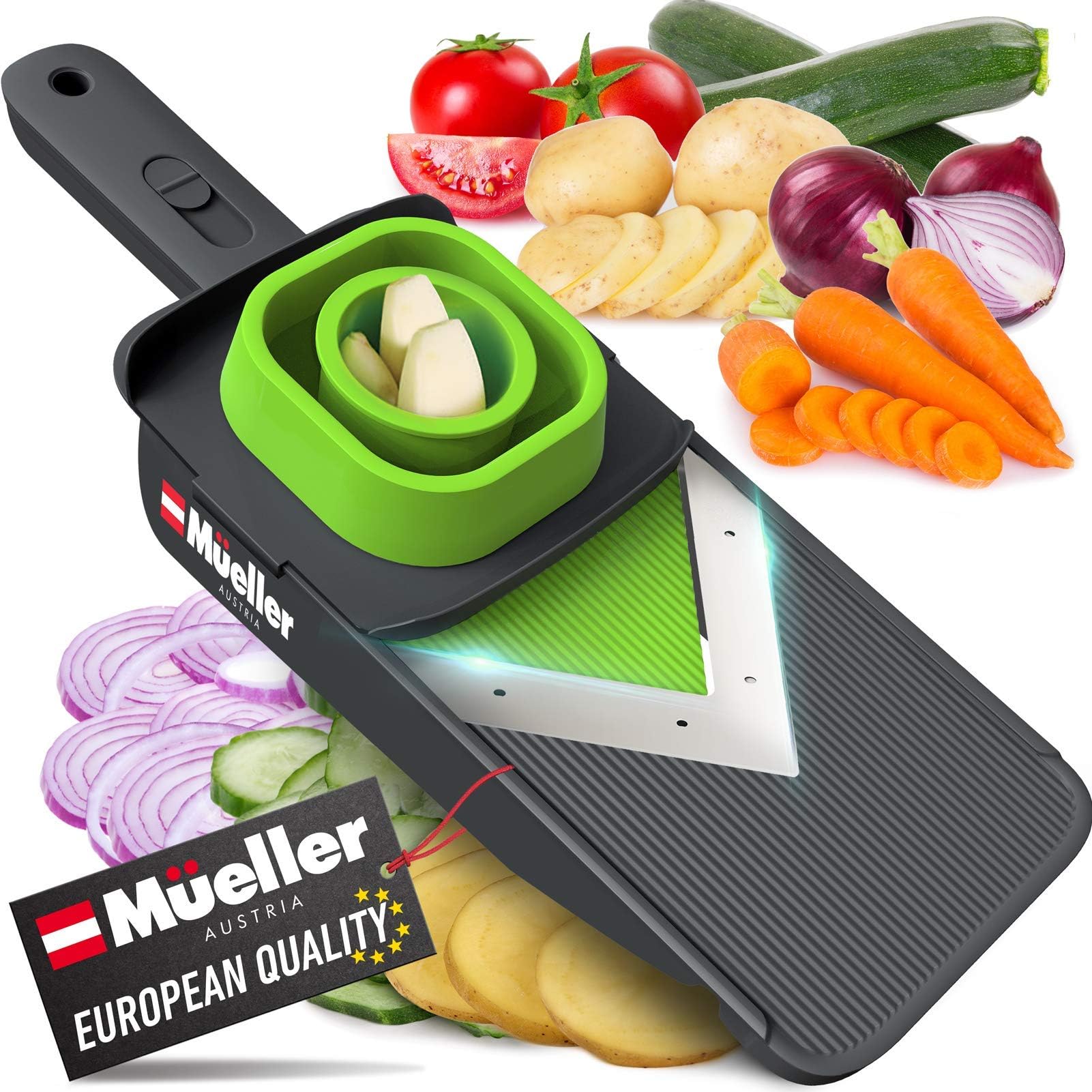 Mueller Handheld Vegetable V Slicer Salad Utensil, Perfect for Salad Zucchini Carrots Onions and All Vegetables, Make Low Carb/Paleo/Gluten-Free Meals, Adjustable Thickness