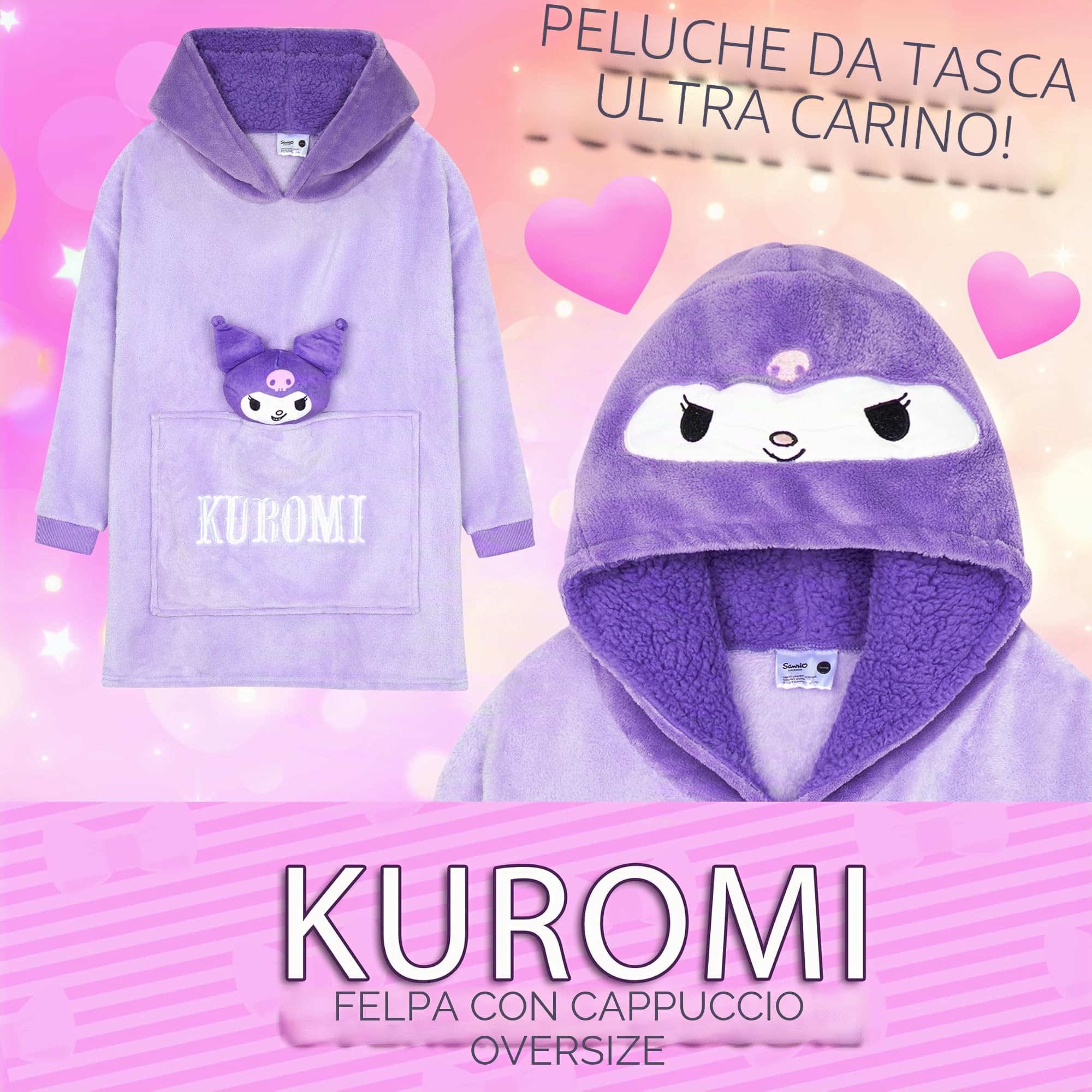 Hello Kitty Sanrio Felpa Coperta Bambina Adolescenti con Cappuccio, Kawaii Oversize Coperta Indossabile, Anime Regalo Ragazza