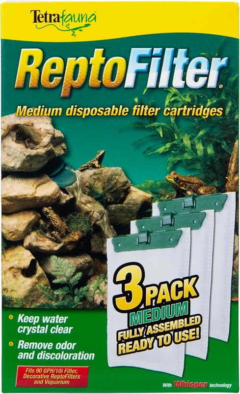 ReptoFilter Medium Filter Cartridges for Terrariums, 3 Count | For TetraFauna ReptoFilter 20 gal, Viquarium & Decorative ReptoFilter, Removea Debris, Waste & Odors, Replace Every 4 Weeks