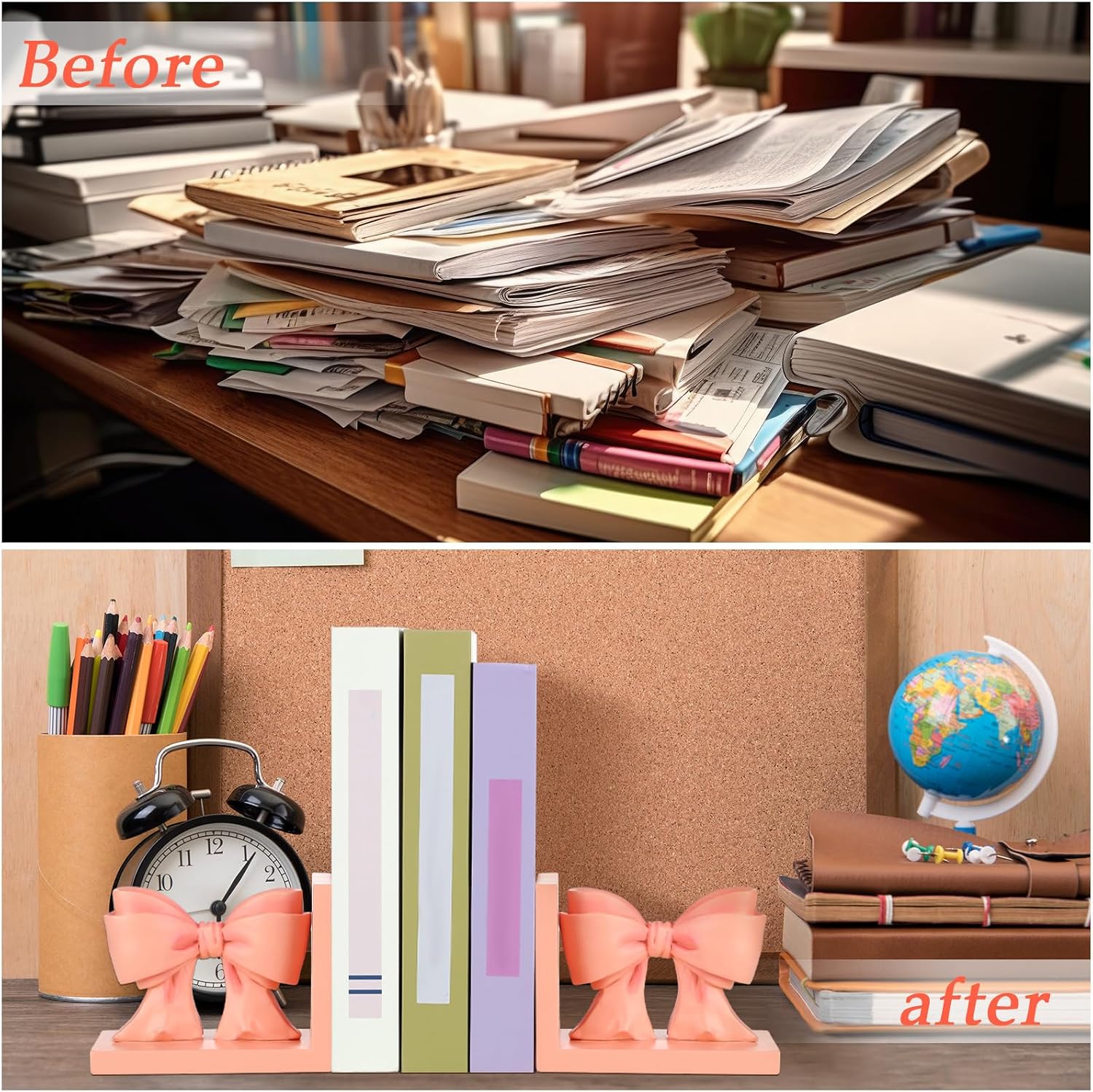 2 Pcs Pink Bow Bookends Coquette Home Decor Cute Sculpture Book Ends Resin Pink Bookends Shelves Bow Nursery Decoration for Bedroom Home Office Nursery Decor Birthday Gift