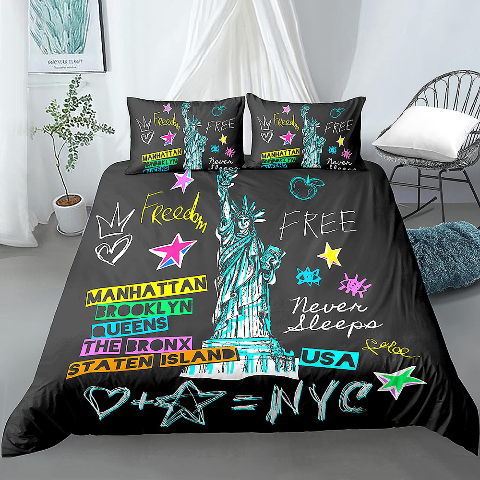 Copripiumino Matrimoniale 260x220 Cm Con Federe 50x80 Cm – Biancheria Letto In Microfibra Morbida, Stampa Graffiti, Cerniera Nascosta - 5