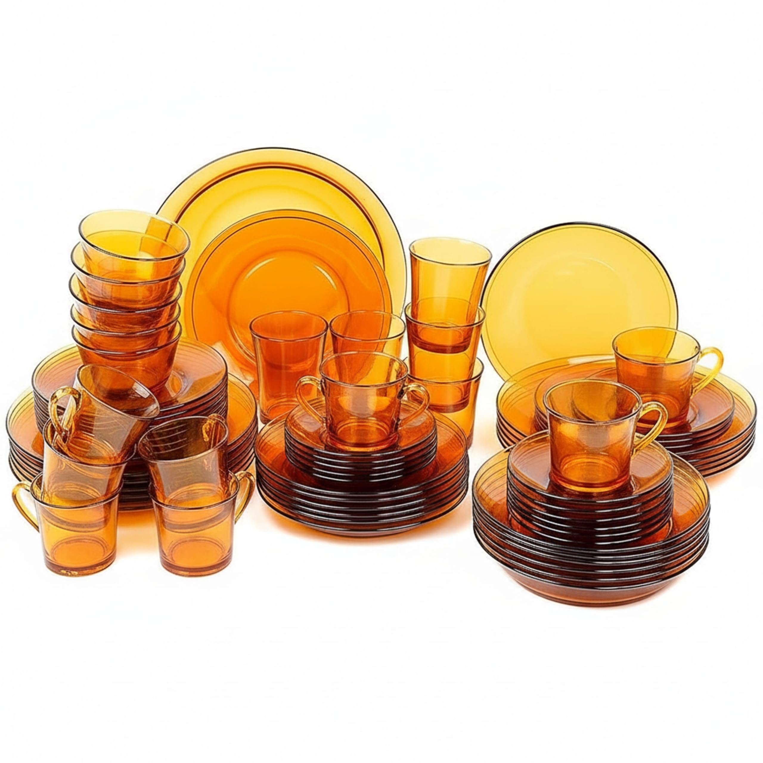 DURALEX | Vajilla 6 Personas 44 Piezas de Vidrio Templado Resistente Elegante y Duradera Color Ámbar - Vajilla Completa de cristal Duralex Apto para Microondas y Lavavajillas