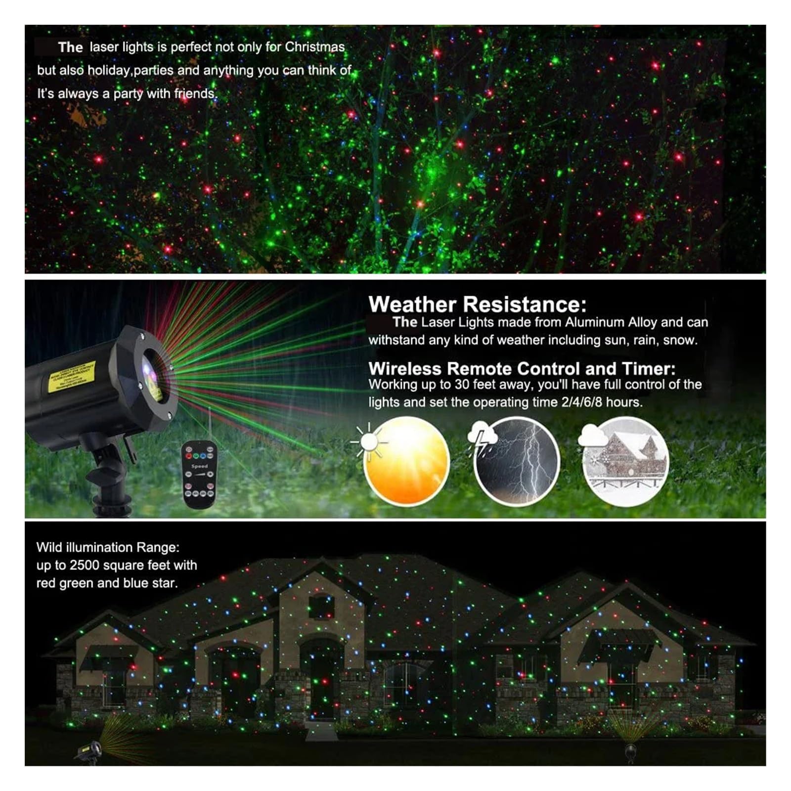 Proiettore Natale Esterno Proiettore a stella a cielo pieno in movimento dinamico a luce esterna a LED Proiettore for alberi da parete con luce di paesaggio da giardino impermeabile RGB Più Luminoso e